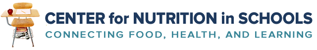 Center for Nutrition in Schools logo with orange schoolhouse icon and blue swoosh