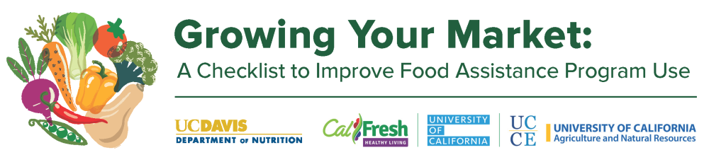 Colorful vegetables and the title "Growing Your Market" with organizational logos below.
