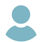 Minimalist user icon featuring a blue circle and half-circle on a white background.